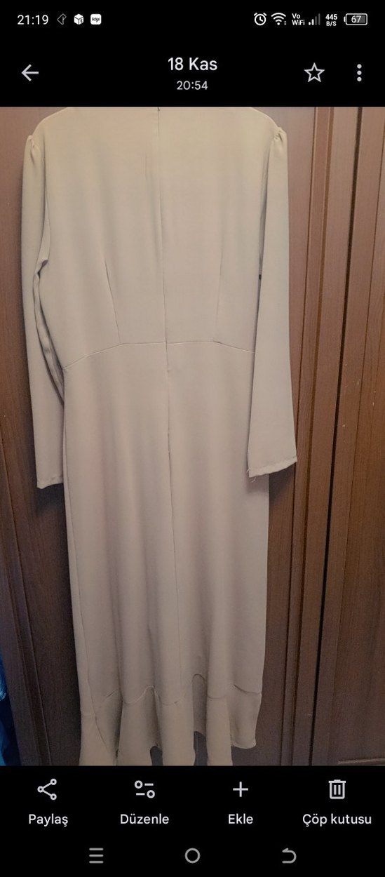 Pastel Pembe Uzun Kollu Drapeli Abiye Elbise - Görsel 5