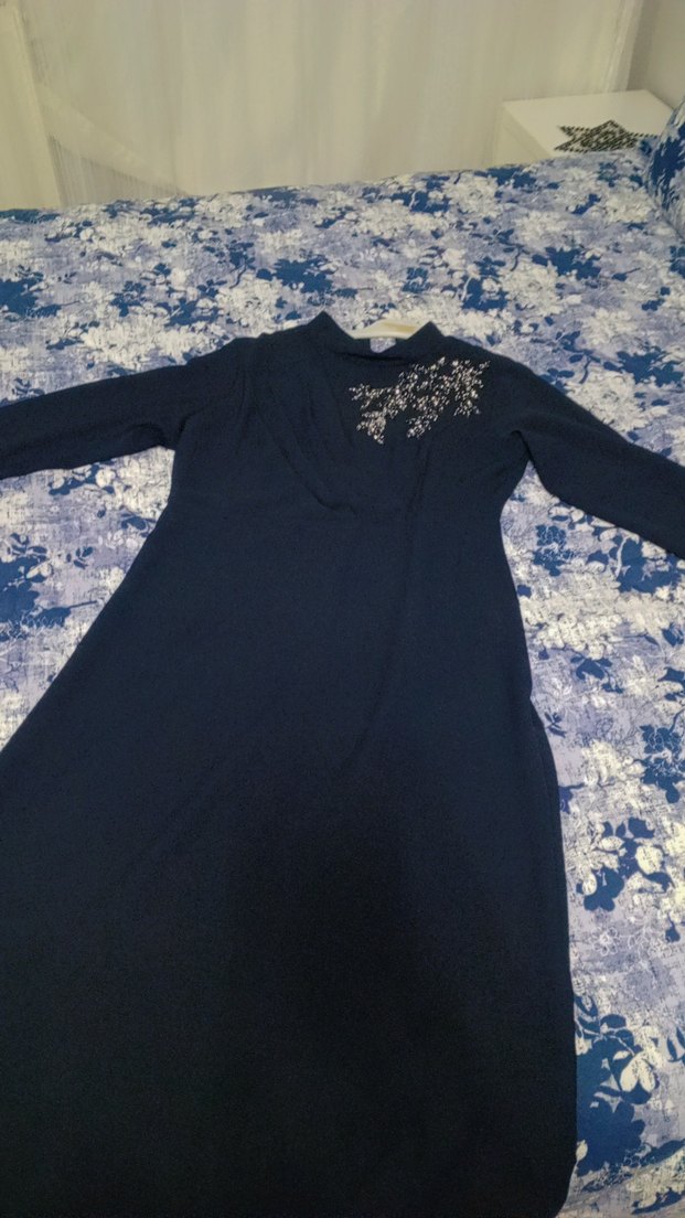 Uzun Kollu Nakışlı siyah abiye Elbise - Görsel 4