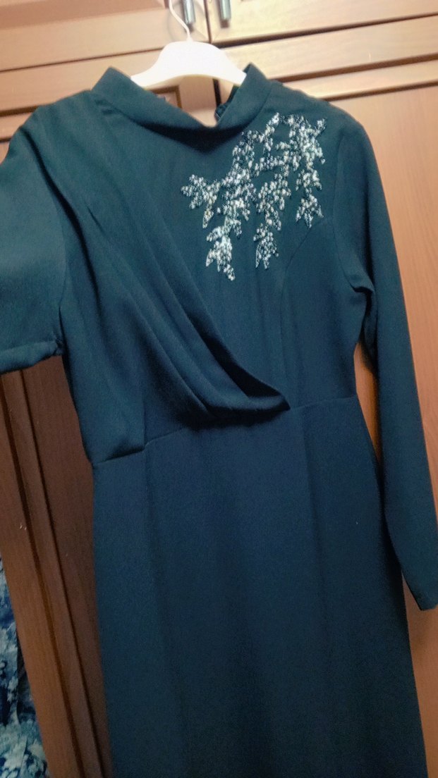 Uzun Kollu Nakışlı siyah abiye Elbise - Görsel 2