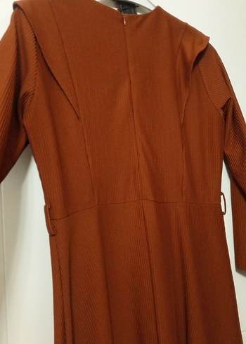 Kahverengi Uzun Kemerli Kadın Elbise - Görsel 4