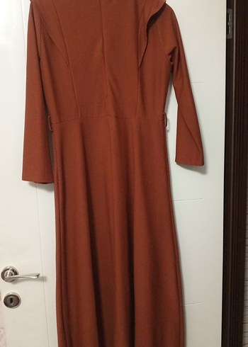 Kahverengi Uzun Kemerli Kadın Elbise - Görsel 3
