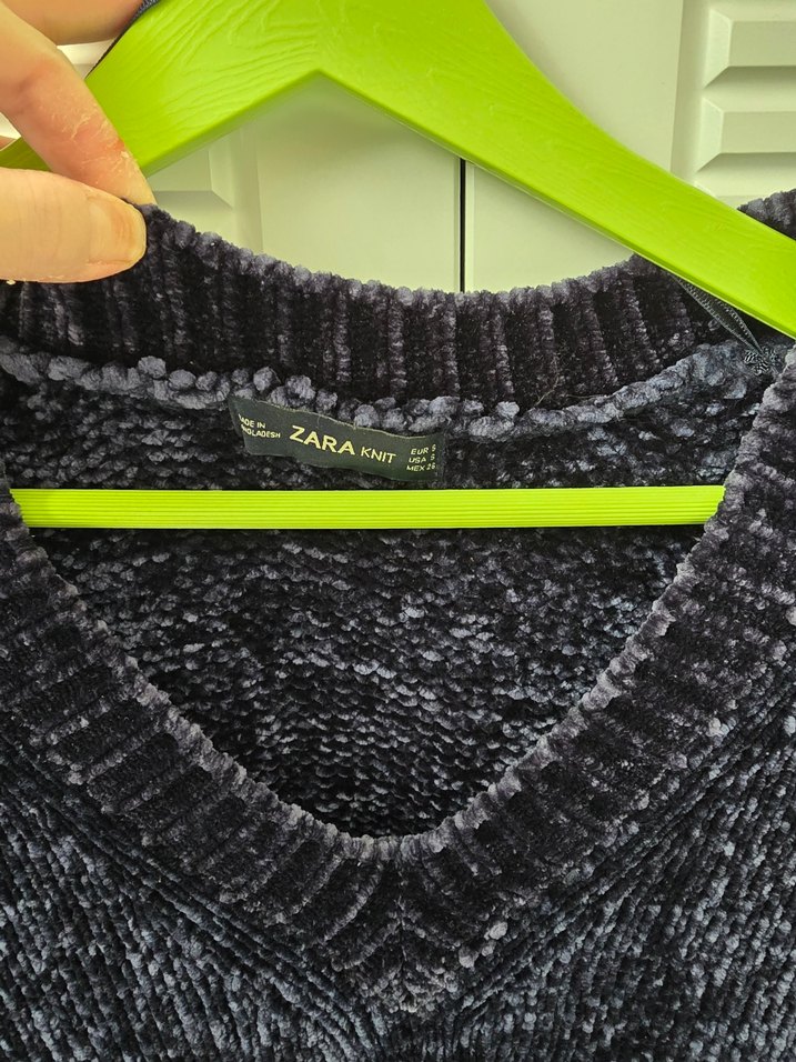 Zara Kadın Lacivert V Yaka Örgü Kazak - Görsel 5