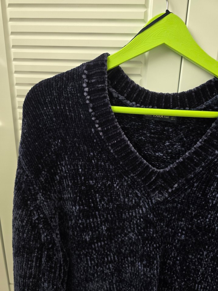 Zara Kadın Lacivert V Yaka Örgü Kazak - Görsel 3