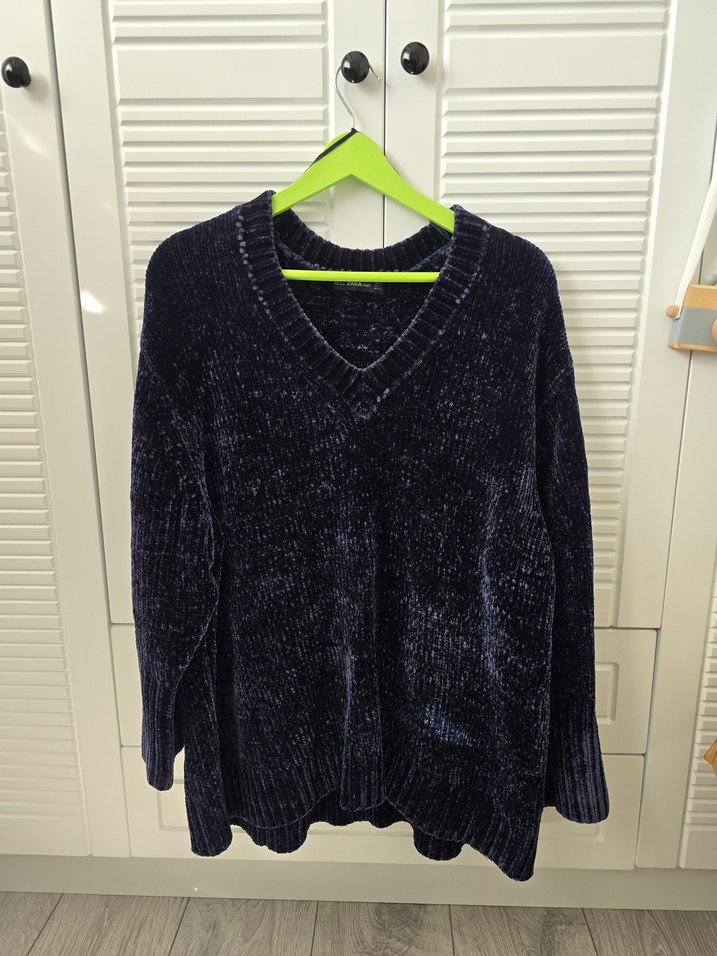 Zara Kadın Lacivert V Yaka Örgü Kazak - Görsel 2
