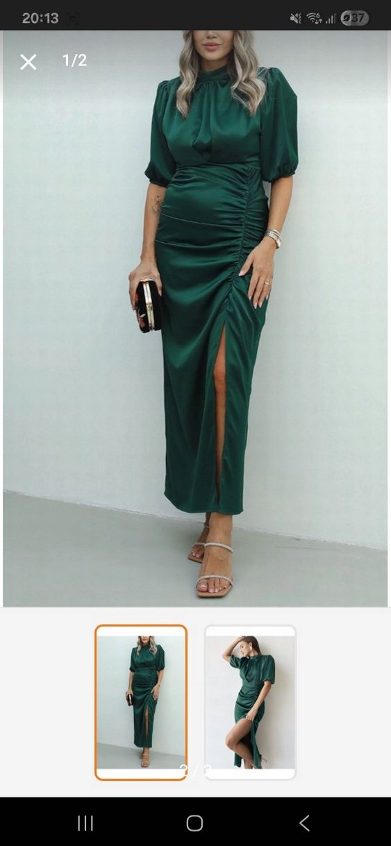 Parlak Yeşil Drapeli Uzun Kadın Elbise - Görsel 2