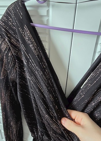 Uzun Kollu Siyah Pilili Abiye Elbise - Görsel 3