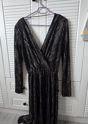 Uzun Kollu Siyah Pilili Abiye Elbise - Görsel 2