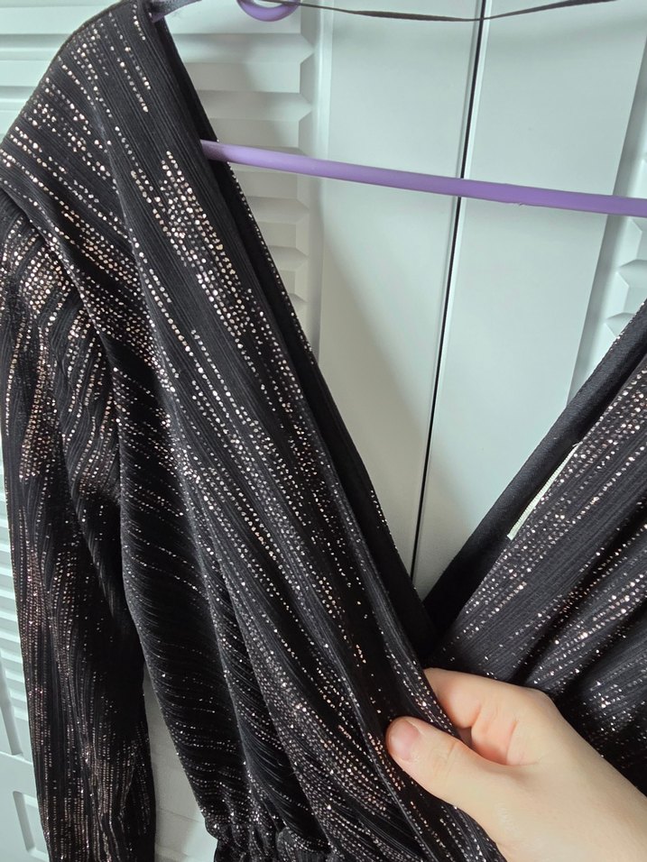 Uzun Kollu Siyah Pilili Abiye Elbise - Görsel 3