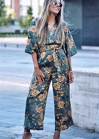 ZARA Bohem V Yaka Uzun Çiçekli Kimono - Görsel 3