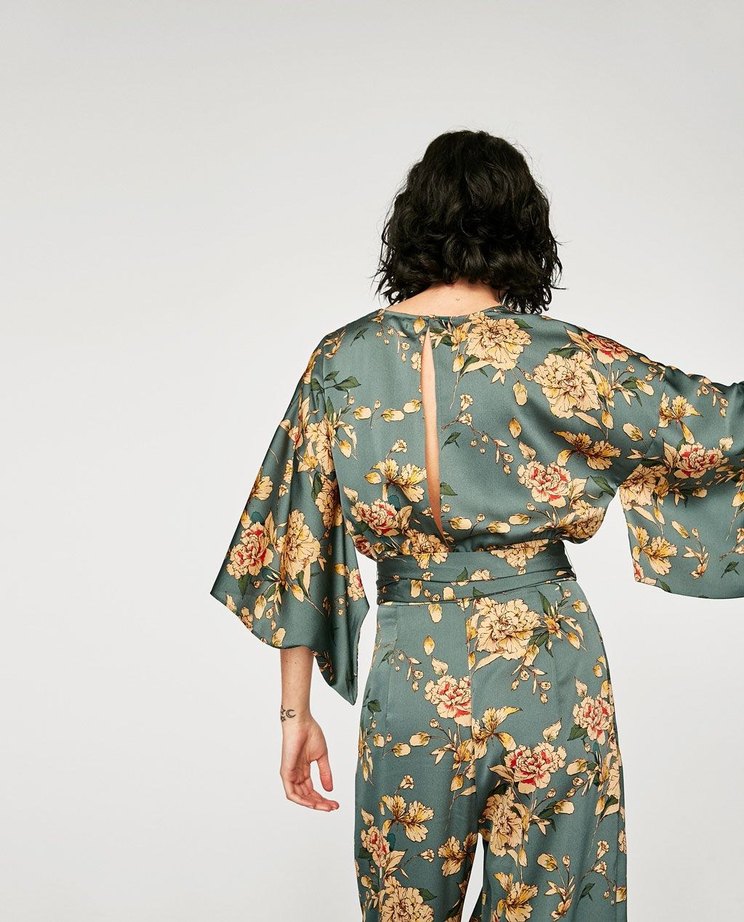ZARA Bohem V Yaka Uzun Çiçekli Kimono - Görsel 2