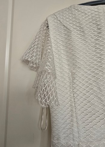 Beyaz Drapeli V Yakalı Uzun Elbise - Görsel 8