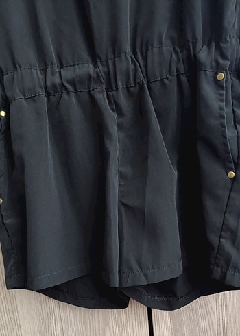 Siyah Midi Kadın Tulum, V-Yaka, Fermuarlı - Görsel 3