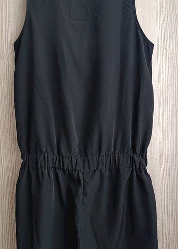 Siyah Midi Kadın Tulum, V-Yaka, Fermuarlı - Görsel 2