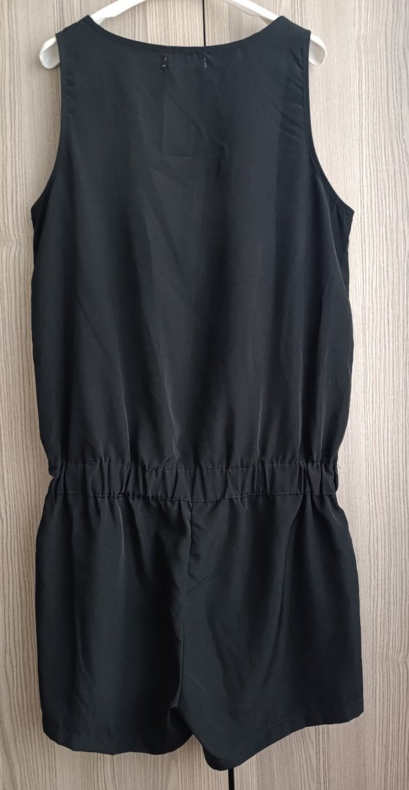 Siyah Midi Kadın Tulum, V-Yaka, Fermuarlı - Görsel 2