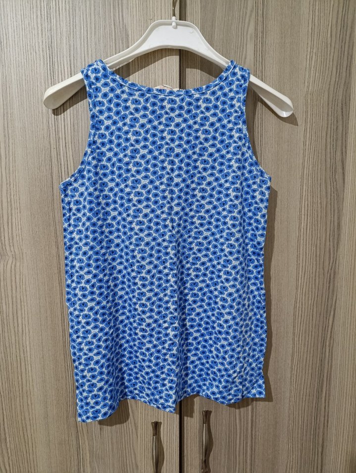 Kızlar için Mavi çiçek Desenli Kolsuz Tişört - Görsel 2