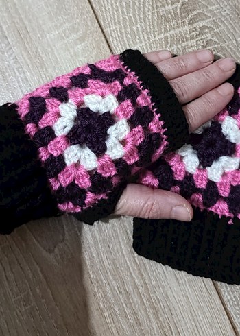 Renkli Örgü Pembe Bohem Kadın Eldiveni - Görsel 3