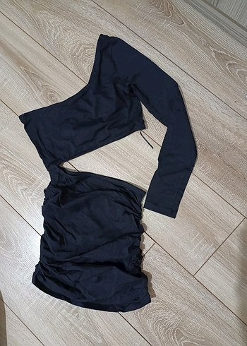 Tek Kollu Drapeli Mini elbise - Görsel 2