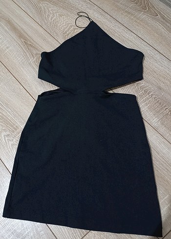 Siyah Midi Straplez Drapeli Kadın Elbise - Görsel 2