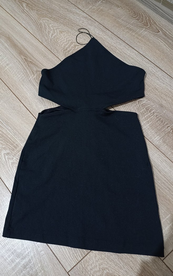 Siyah Midi Straplez Drapeli Kadın Elbise - Görsel 2