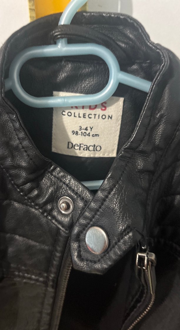 Defacto Siyah erkek Çocuk Deri Biker Ceket - Görsel 2