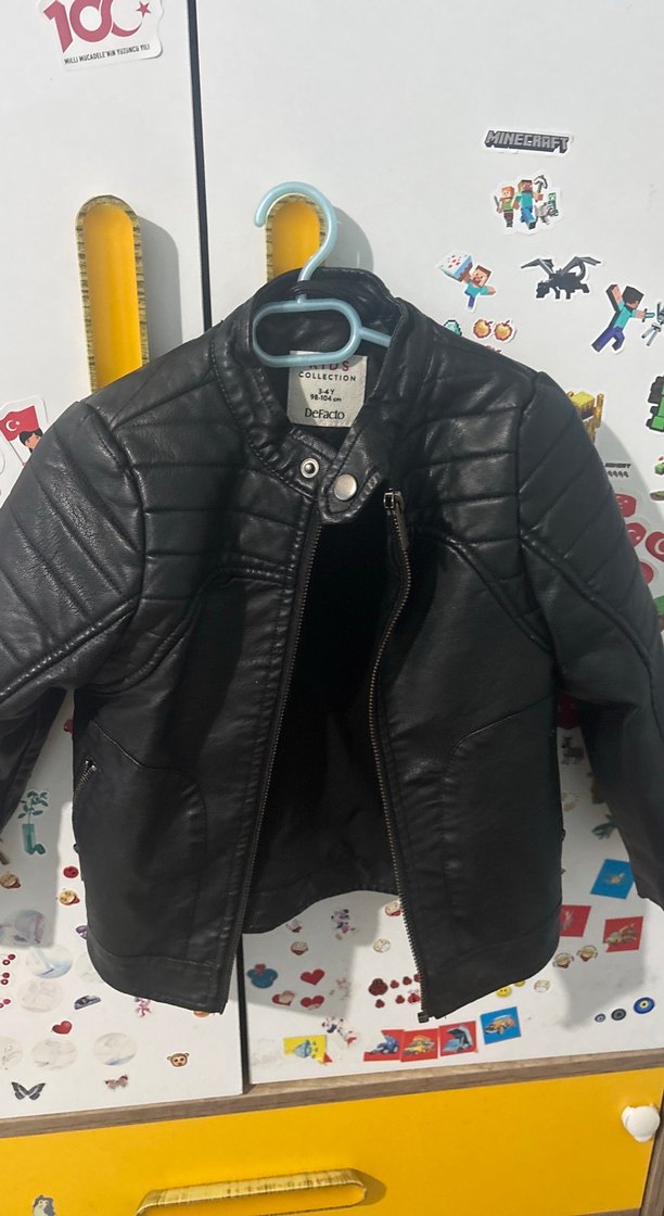 Defacto Siyah erkek Çocuk Deri Biker Ceket - Görsel 3