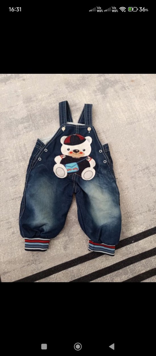 Nakışlı Mavi Erkek Çocuk Kot Tulum - Görsel 4