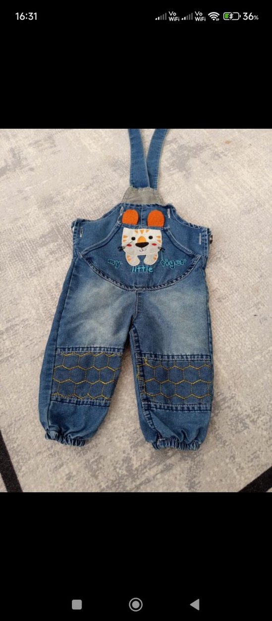 Nakışlı Mavi Erkek Çocuk Kot Tulum - Görsel 3