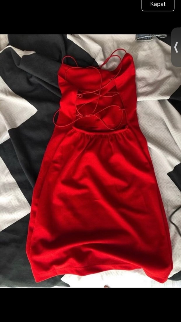 Kırmızı Drapeli Uzun Mini Elbise - Görsel 2