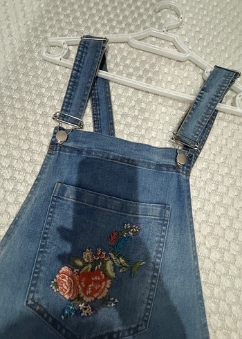 Nakışlı Mavi Denim Kadın Salopet Elbise - Görsel 3