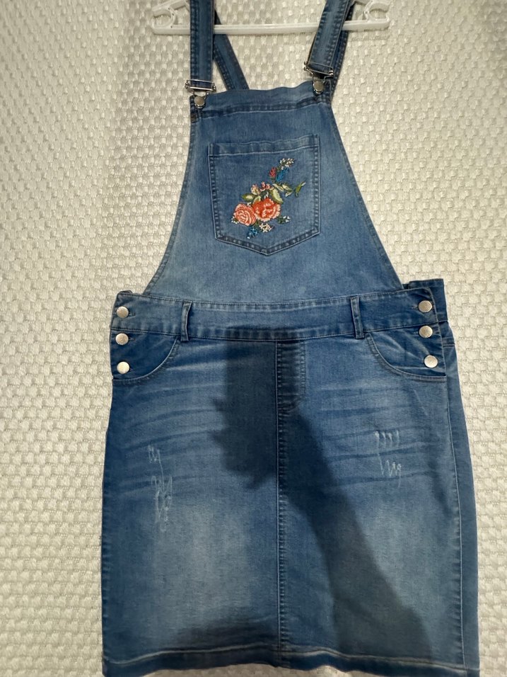 Nakışlı Mavi Denim Kadın Salopet Elbise - Görsel 2