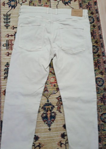 Erkek Beyaz Pamuklu Kemerli Pantolon - Görsel 5