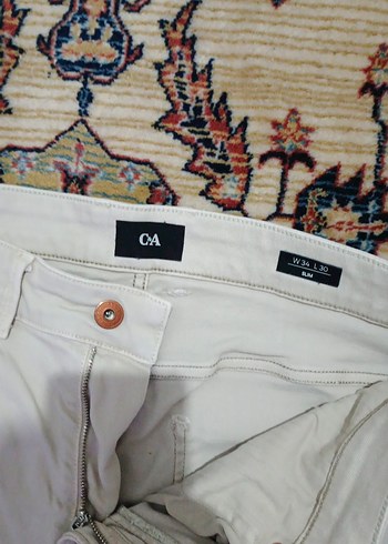 Erkek Beyaz Pamuklu Kemerli Pantolon - Görsel 3