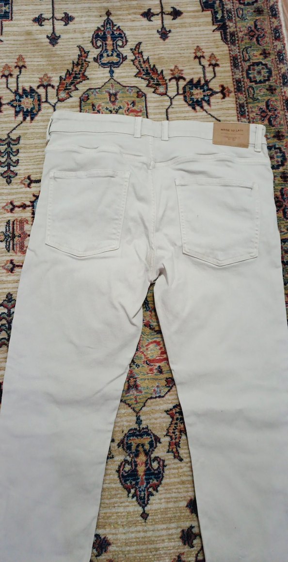 Erkek Beyaz Pamuklu Kemerli Pantolon - Görsel 4