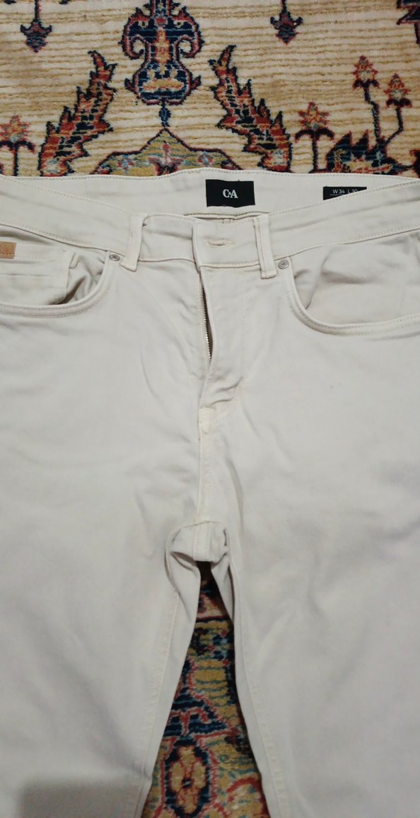 Erkek Beyaz Pamuklu Kemerli Pantolon - Görsel 2