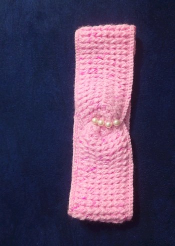 İnci Detaylı Pembe Örgü Saç Bandı - Görsel 2