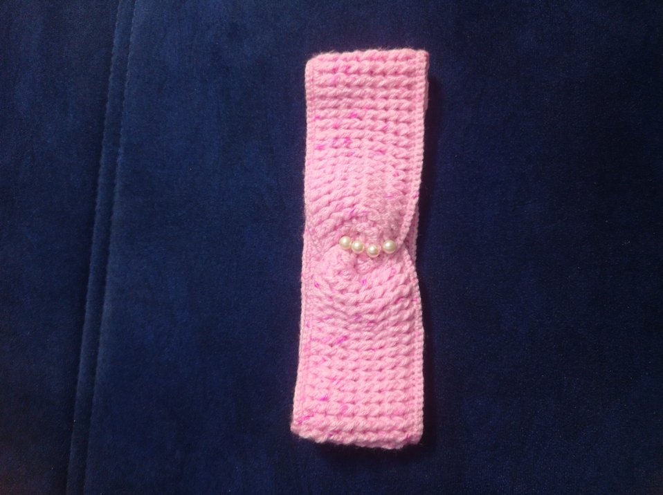 İnci Detaylı Pembe Örgü Saç Bandı - Görsel 2