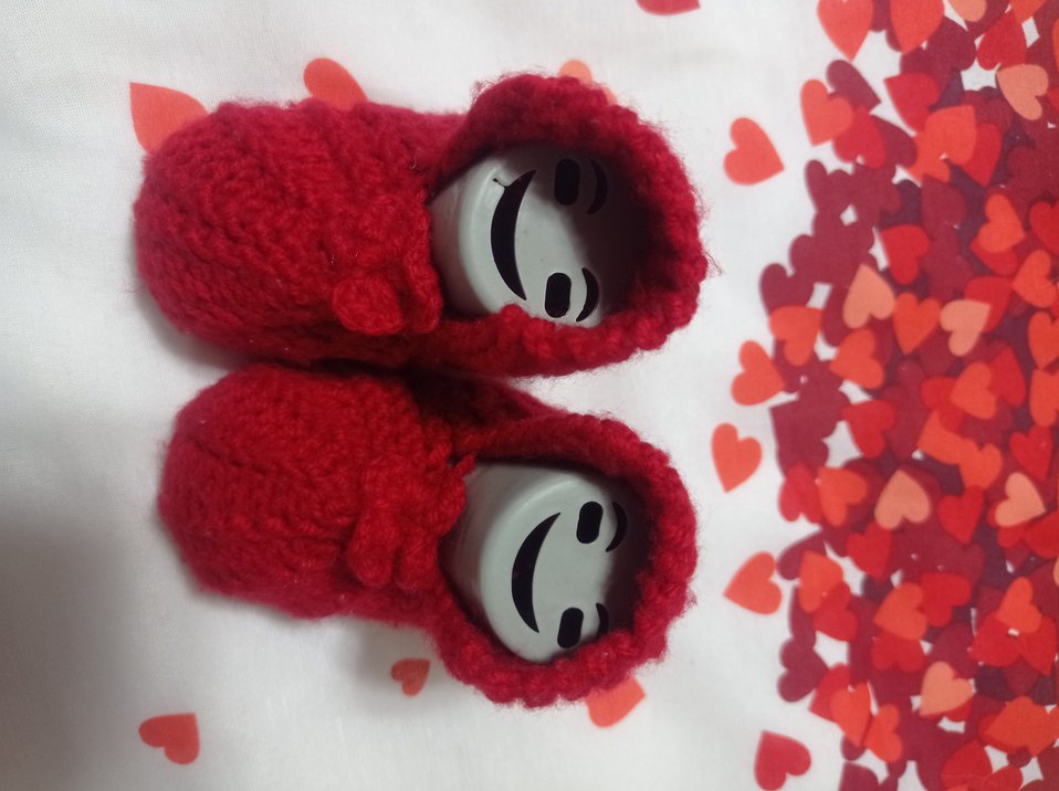 Kız Çocuk Kırmızı Örgü Patik bandana - Görsel 3