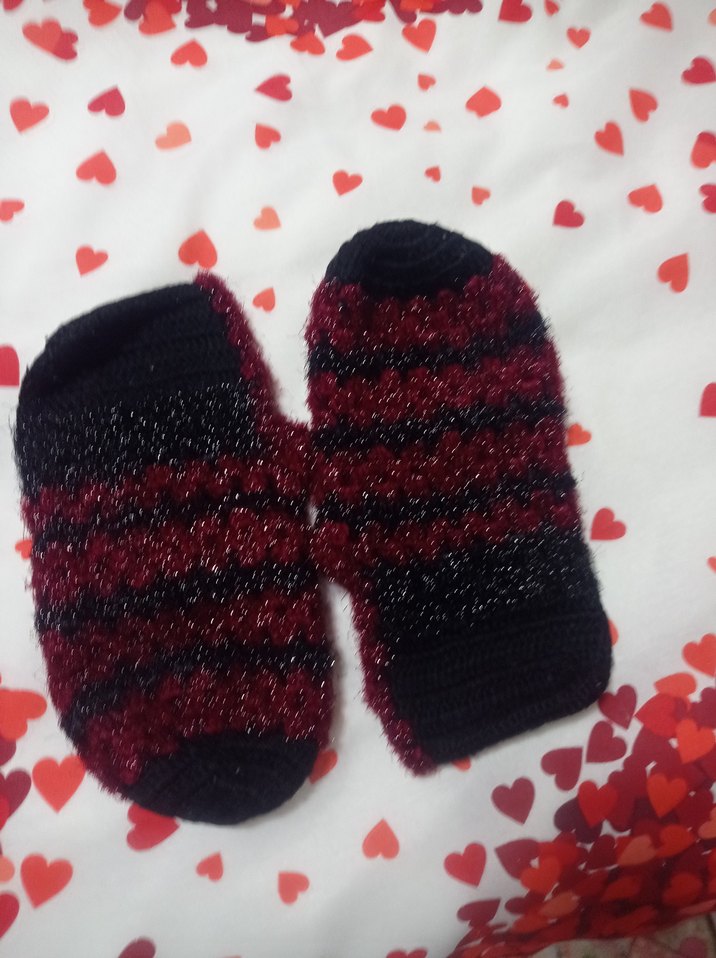 Bordo Siyah Triko Kadın patik - Görsel 2