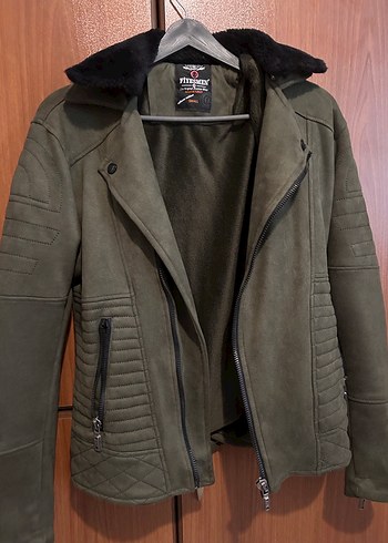 Erkek haki Süet Biker Ceket - Görsel 3