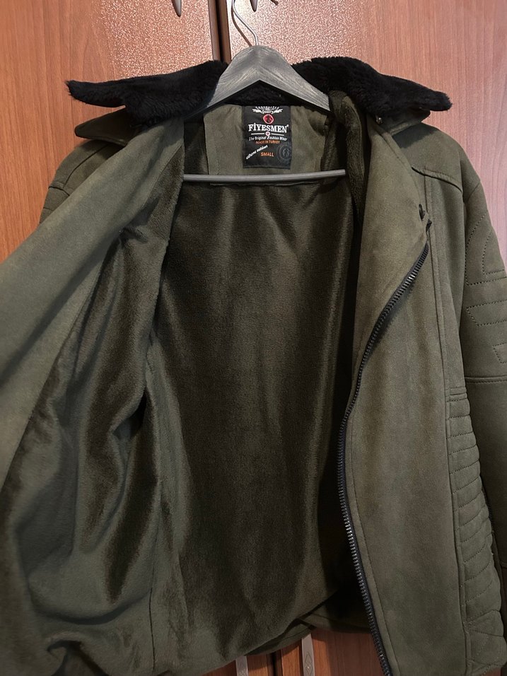 Erkek haki Süet Biker Ceket - Görsel 2