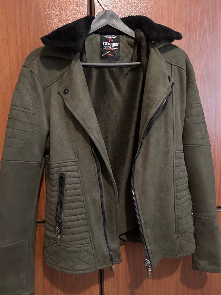 Erkek haki Süet Biker Ceket - Görsel 3