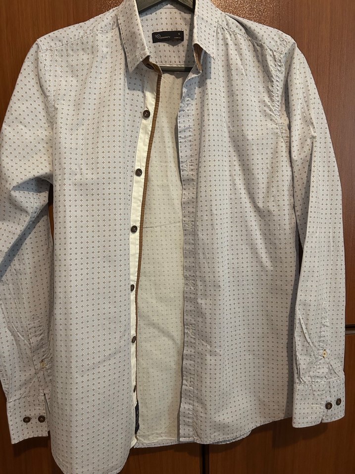 Bej Baskılı Pamuklu Erkek Gömlek slim fit - Görsel 2