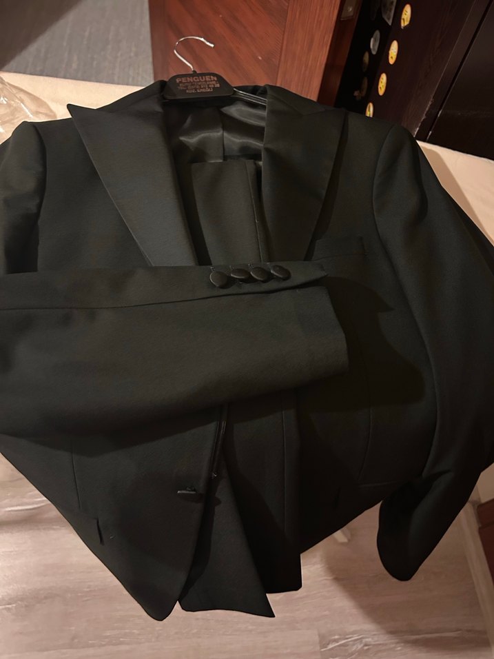 Çıkarılabilir yaka Siyah Erkek Takım Elbise- Damatlık - Görsel 3