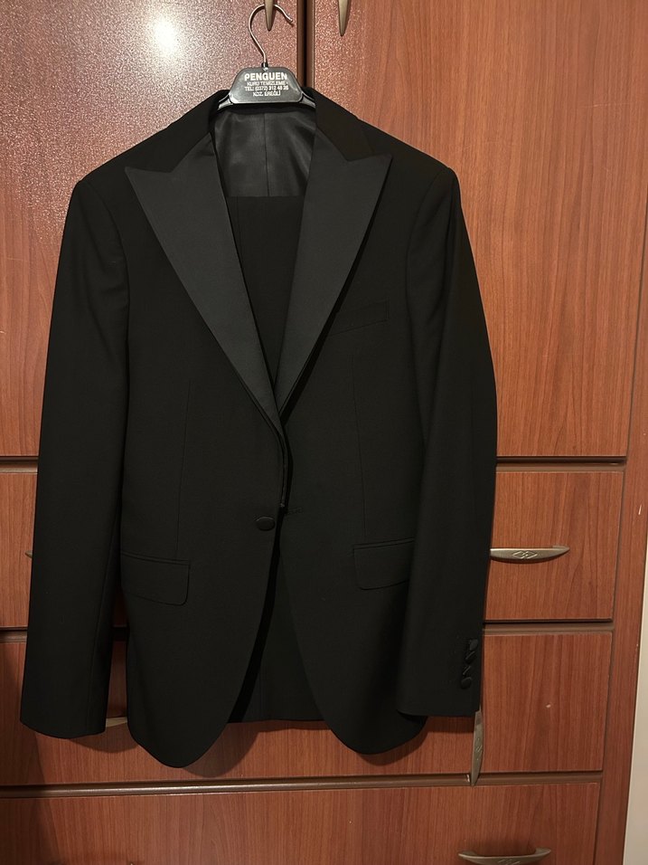 Çıkarılabilir yaka Siyah Erkek Takım Elbise- Damatlık - Görsel 4