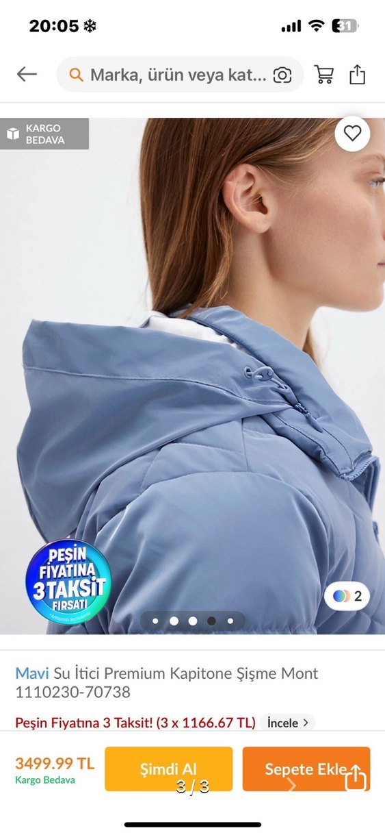 Mavi Su İtici Premium Kapitone Şişme Mont - Görsel 3