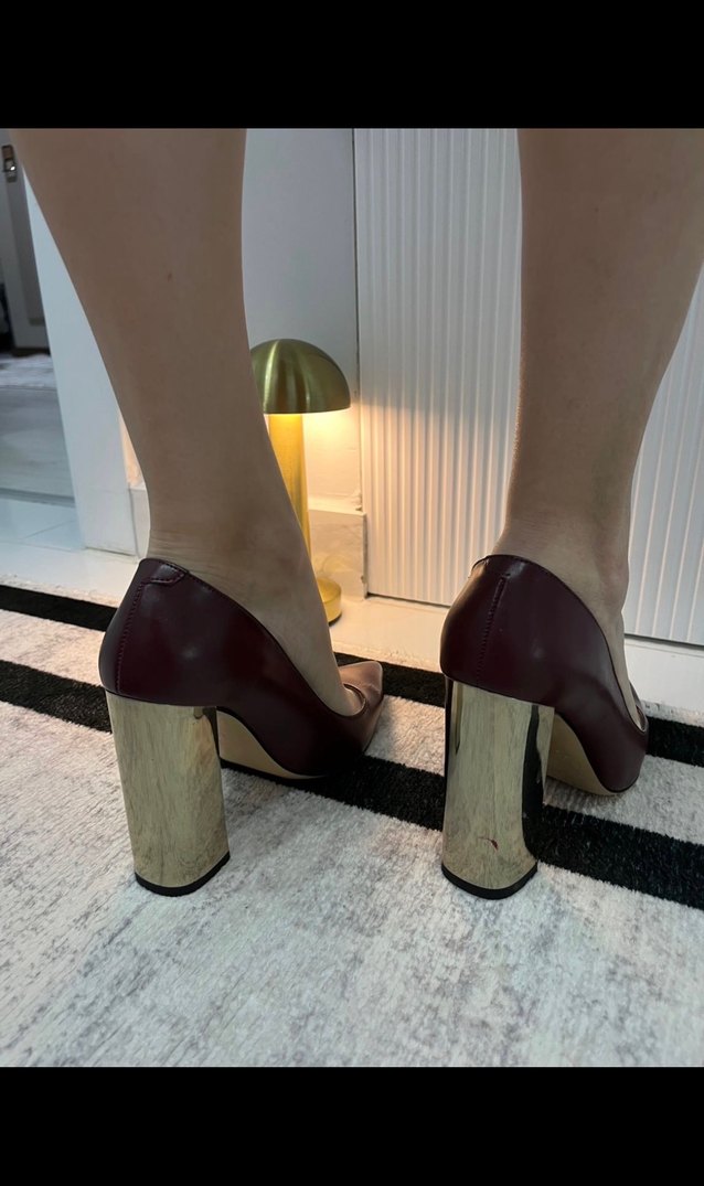 Bordo Deri Leopar Desenli Stiletto Topuklu - Görsel 2