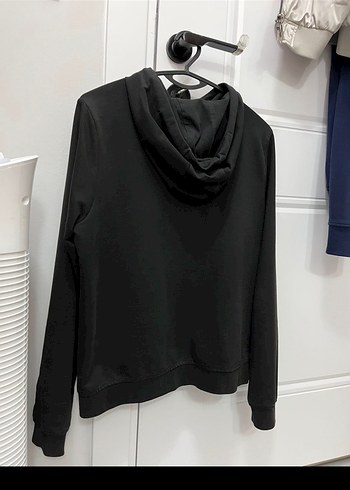 Siyah Fermuarlı Kapüşonlu kadın Sweatshirt - Görsel 2