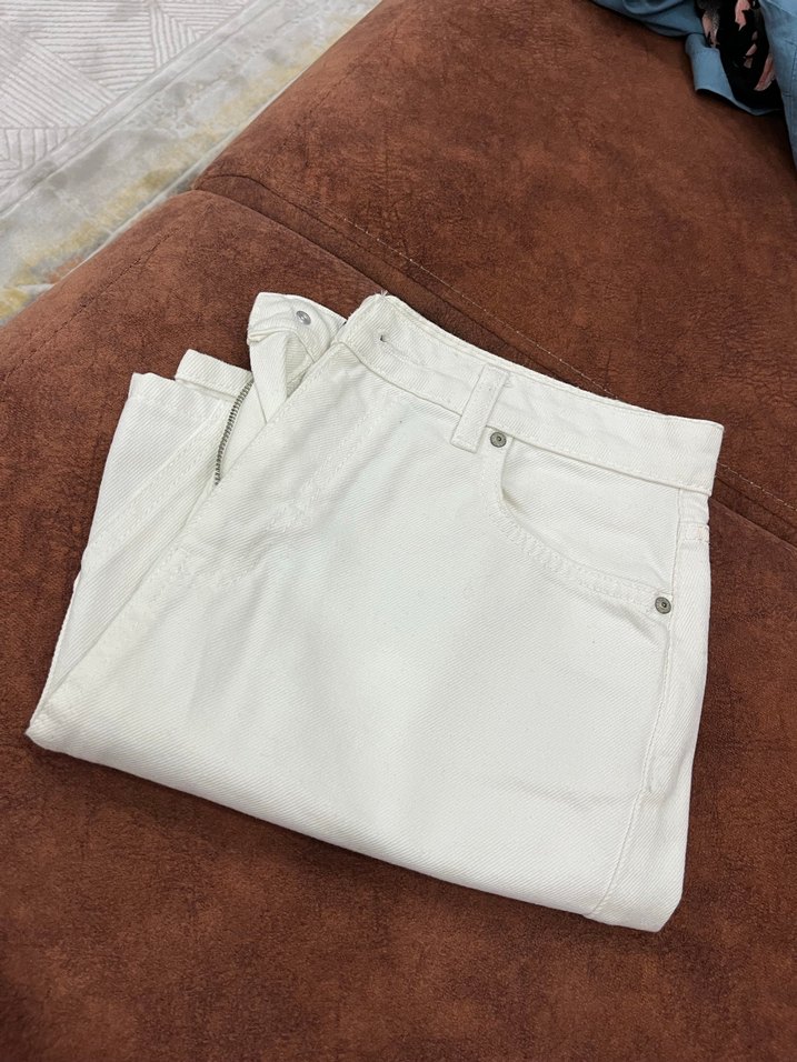 Beyaz Midi Kadın Etek Rahat Kesim - Görsel 2