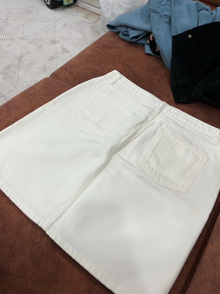 Beyaz Midi Kadın Etek Rahat Kesim - Görsel 4