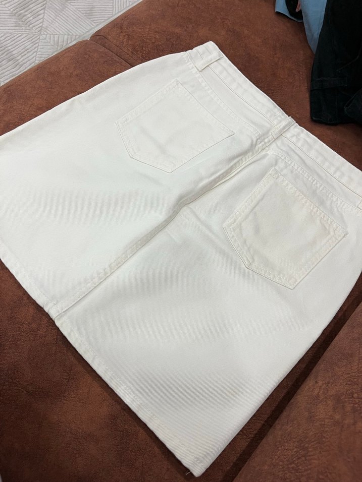 Beyaz Midi Kadın Etek Rahat Kesim - Görsel 5